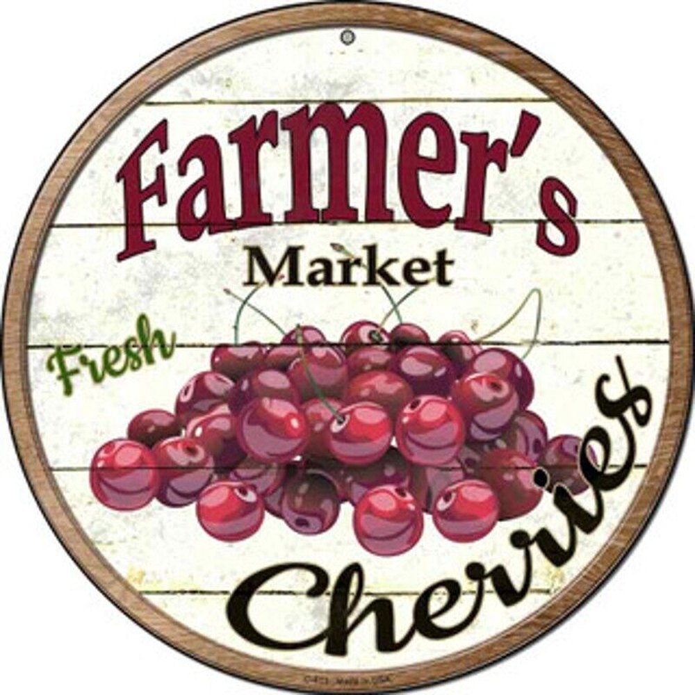 Farmer's Market Fresh Cherries Novelty 8" Metal Circular Sign NEW! Home & Garden:Home Décor:Plaques & Signs Style Your Walls